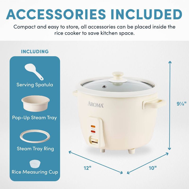 slide 10 of 12, Aroma 16 Cup Rice Cooker with Pop Up Steam Tray, 1 ct