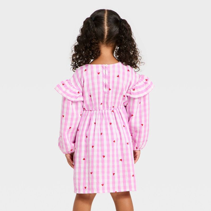 slide 2 of 3, Toddler Girls' Long Sleeve Ruffle Dress - Cat & Jack™ Pink 5T, 1 ct