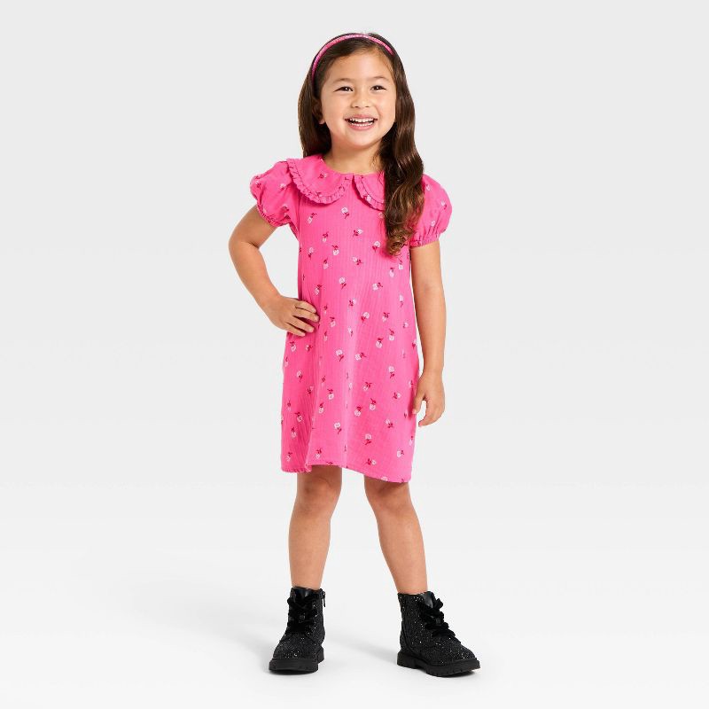 slide 3 of 3, Toddler Girls' Long Sleeve Ruffle Dress - Cat & Jack™ Rose Pink 12M, 1 ct