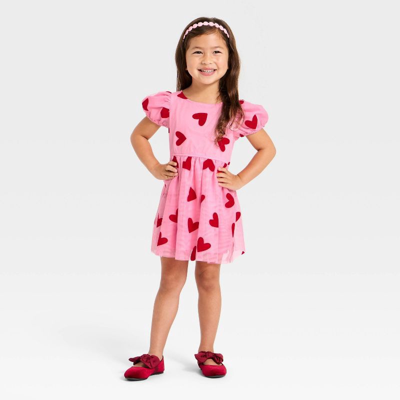 slide 3 of 3, Toddler Girls' Valentine's Heart Tulle Dress - Cat & Jack™ Pink 18M, 1 ct