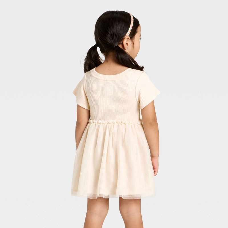slide 2 of 3, Toddler Girls' Short Sleeve Sparkle Ribbed Tulle Dress - Cat & Jack™ Beige 5T, 1 ct
