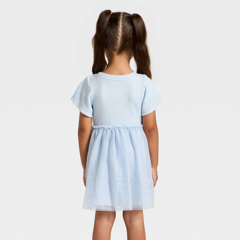 slide 3 of 3, Toddler Girls' Short Sleeve Sparkle Ribbed Tulle Dress - Cat & Jack™ Blue 18M, 1 ct