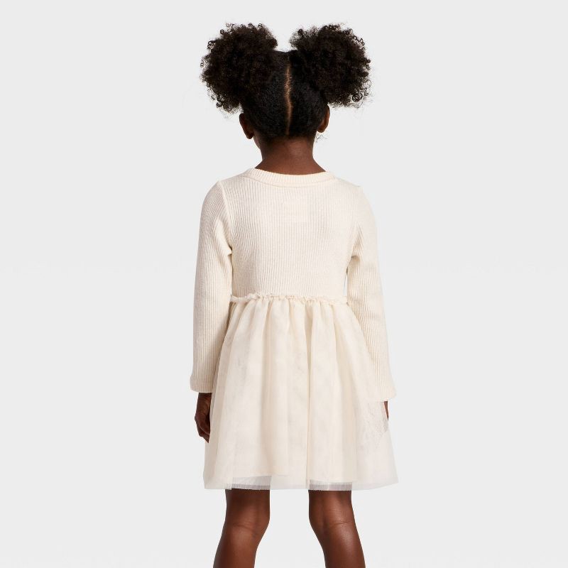 slide 2 of 3, Toddler Girls' Long Sleeve Sparkle Ribbed Tulle Dress - Cat & Jack™ Beige 3T, 1 ct