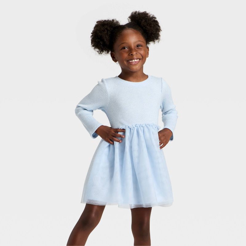 blue dress 4t Toddler Girls' Long Sleeve Sparkle Ribbed Tulle - Cat & Jack™ knitted cotton bodice not_new arrivals Malakhai Chiffon Halter Mini Size:36.5EU