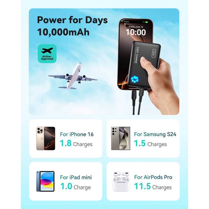 slide 4 of 9, INIU PowerPaw 10000 - Black, 1 ct