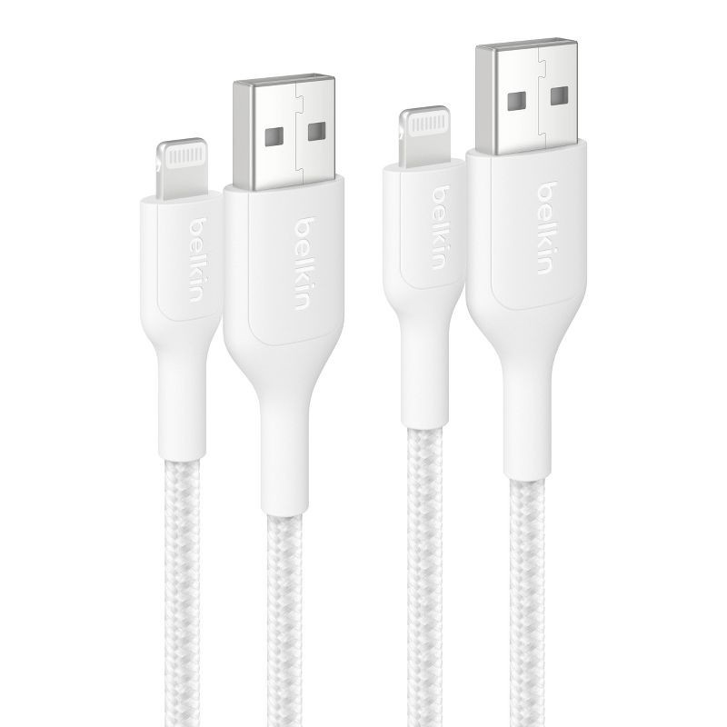 slide 1 of 9, Belkin 3.3' 2pk USB-A to Lightning Cable - White, 2 ct