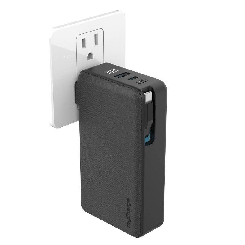 slide 2 of 6, myCharge 10000mAh 30W RetractaCharger + Power Bank with Buit-in Retractable USB-C Cable and Wall Plug - Black, 1 ct