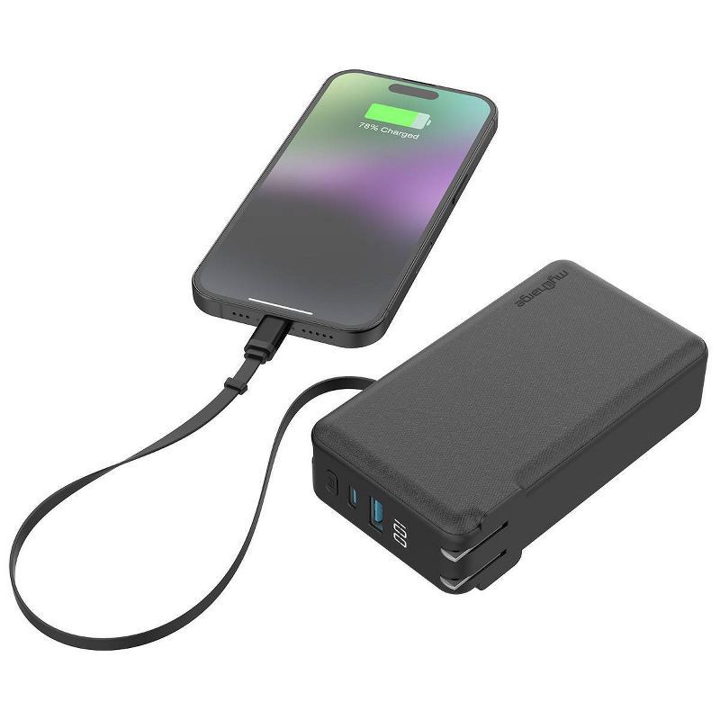 slide 3 of 6, myCharge 10000mAh 30W RetractaCharger + Power Bank with Buit-in Retractable USB-C Cable and Wall Plug - Black, 1 ct