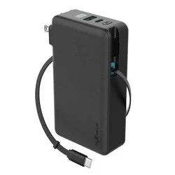 myCharge 10000mAh 30W RetractaCharger + Power Bank with Buit-in Retractable USB-C Cable and Wall Plug - Black