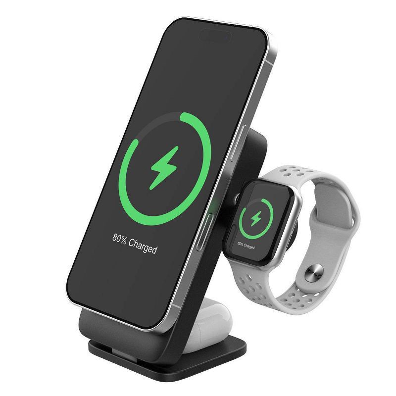 slide 2 of 7, myCharge 6000mAh 20W EcoHub Wireless Power Bank and Stand In One with Wall Plug, Charges iPhone, AirPods and iWatch - Black, 1 ct