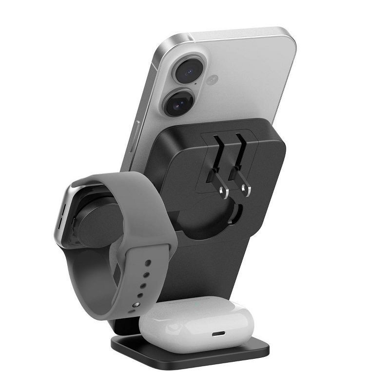 slide 3 of 7, myCharge 6000mAh 20W EcoHub Wireless Power Bank and Stand In One with Wall Plug, Charges iPhone, AirPods and iWatch - Black, 1 ct