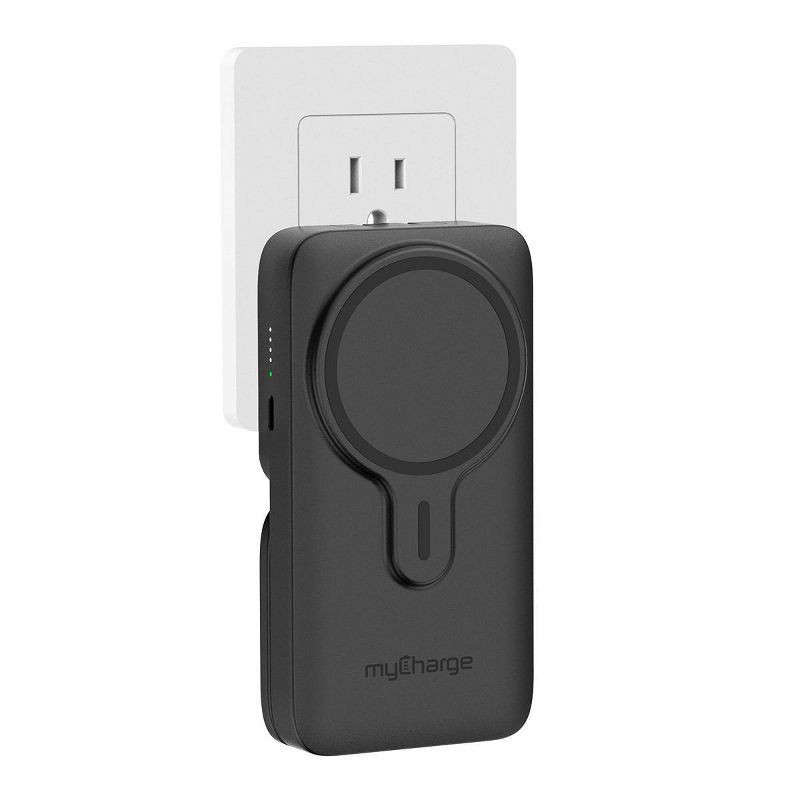 slide 4 of 7, myCharge 6000mAh 20W EcoHub Wireless Power Bank and Stand In One with Wall Plug, Charges iPhone, AirPods and iWatch - Black, 1 ct