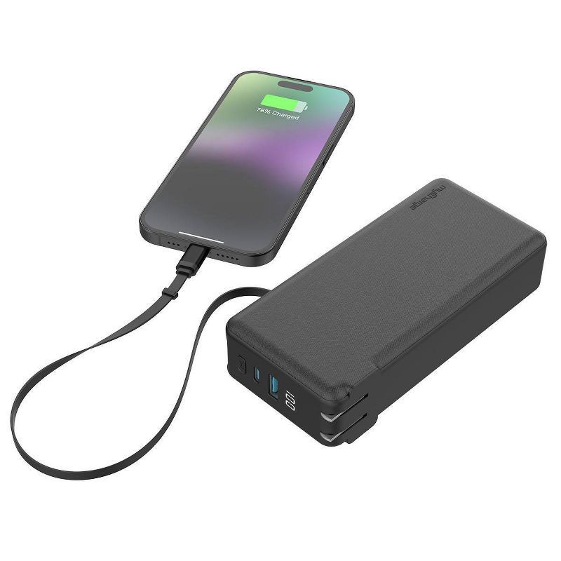 slide 4 of 7, myCharge 20000mAh 67W RetractaCharger + Power Bank with Two Buit-in Retractable USB-C Cables and Wall Plug - Black, 1 ct