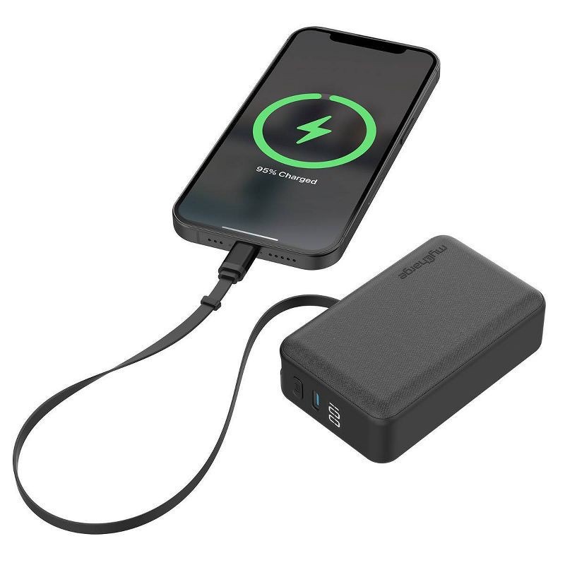slide 2 of 4, myCharge 5000mAh 30W RetractaCharger + Power Bank with Buit-in Retractable USB-C Cable and Wall Plug - Black, 1 ct