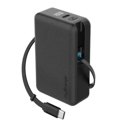 myCharge 5000mAh 30W RetractaCharger + Power Bank with Buit-in Retractable USB-C Cable and Wall Plug - Black