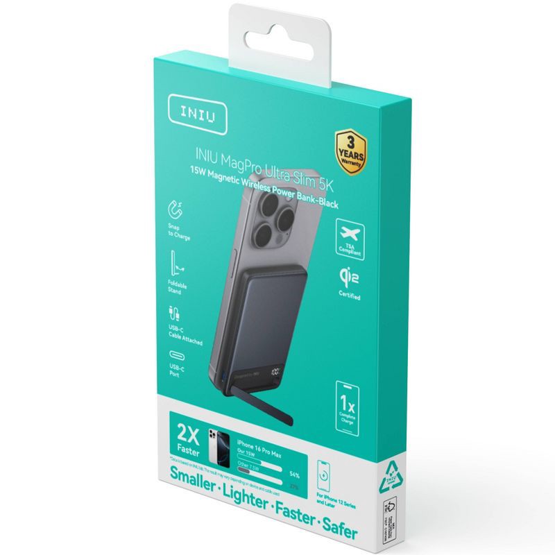 slide 9 of 9, INIU MagPro Slim 5000 Powerbank - Black, 1 ct