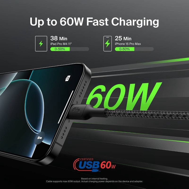 slide 5 of 9, Belkin 3.3' 2pk USB-C to USB-C Cable - Black, 2 ct