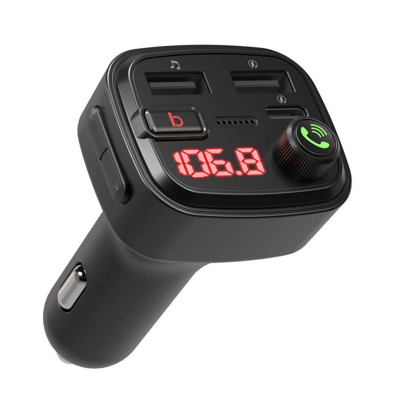 slide 1 of 5, Just Wireless Bluetooth FM Transmitter Type C and USB-A Charging Port Bass Sound Booster - Black, 1 ct