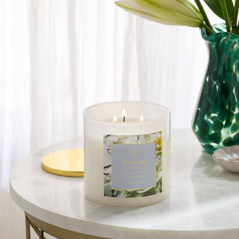 slide 2 of 3, 3 Wick Rainwater Lily Jar Candle White 19oz - Threshold™, 19 oz