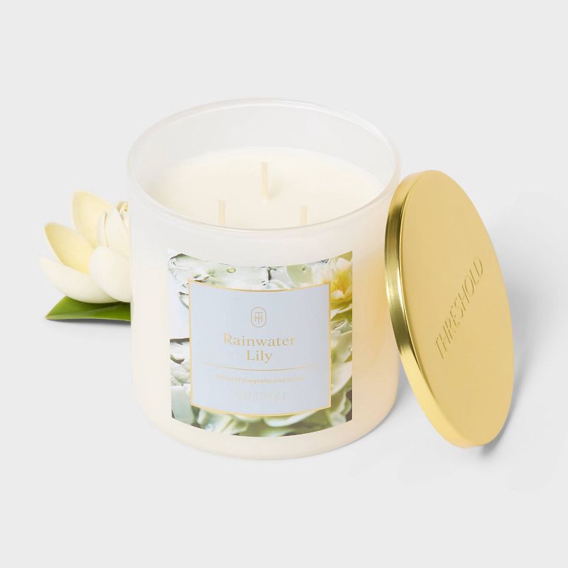 slide 3 of 3, 3 Wick Rainwater Lily Jar Candle White 19oz - Threshold™, 19 oz