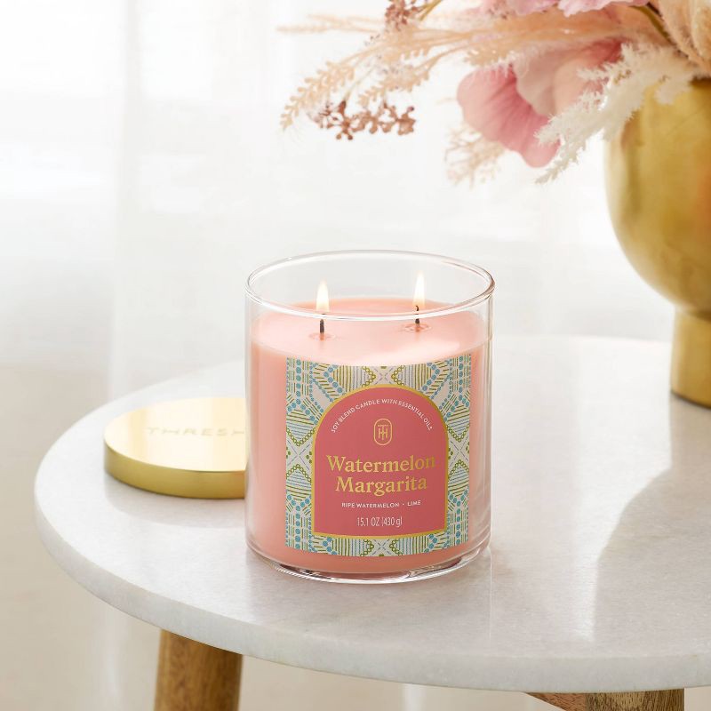 slide 2 of 3, 2 Wick Lidded Glass Watermelon Margarita Jar Candle Orange 15.1oz - Threshold™, 15.1 oz
