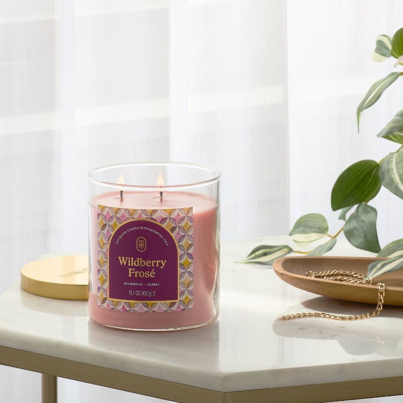 slide 2 of 3, 2 Wick Lidded Glass Wildberry Frose Jar Candle Pink 15.1oz - Threshold™, 15.1 oz