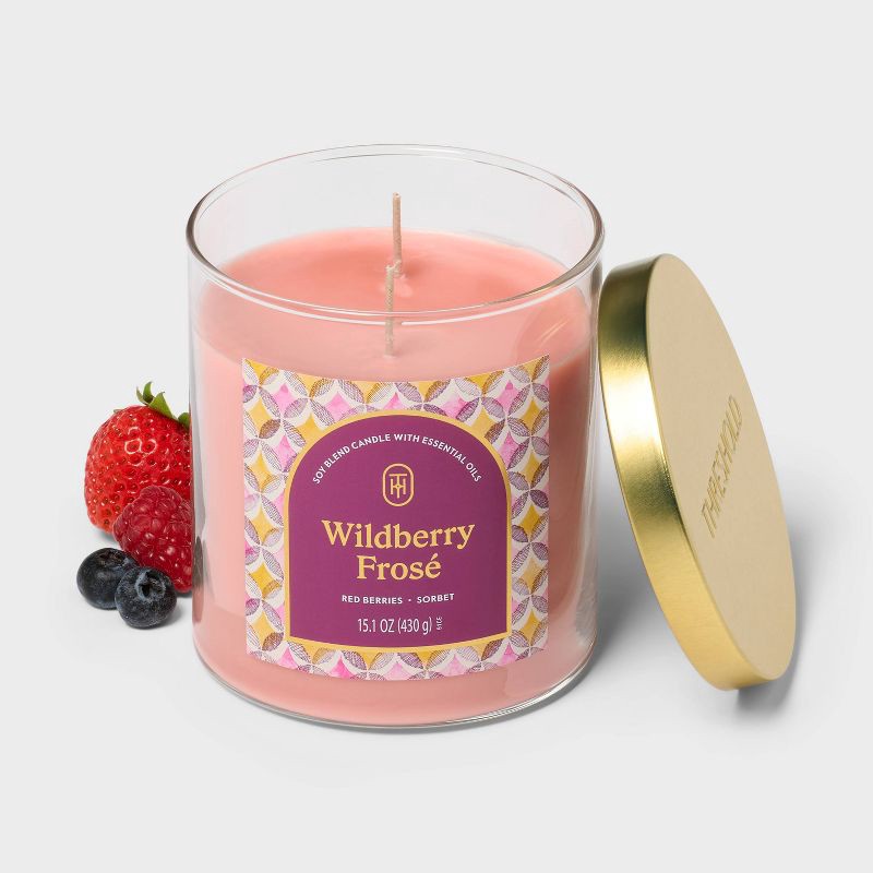 slide 3 of 3, 2 Wick Lidded Glass Wildberry Frose Jar Candle Pink 15.1oz - Threshold™, 15.1 oz
