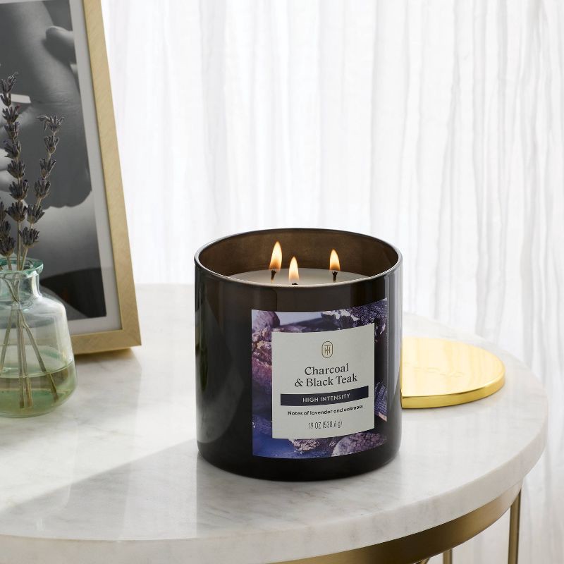 slide 2 of 3, 3 Wick High Intensity Charcoal and Black Teak Jar Candle White 19oz - Threshold™, 19 oz