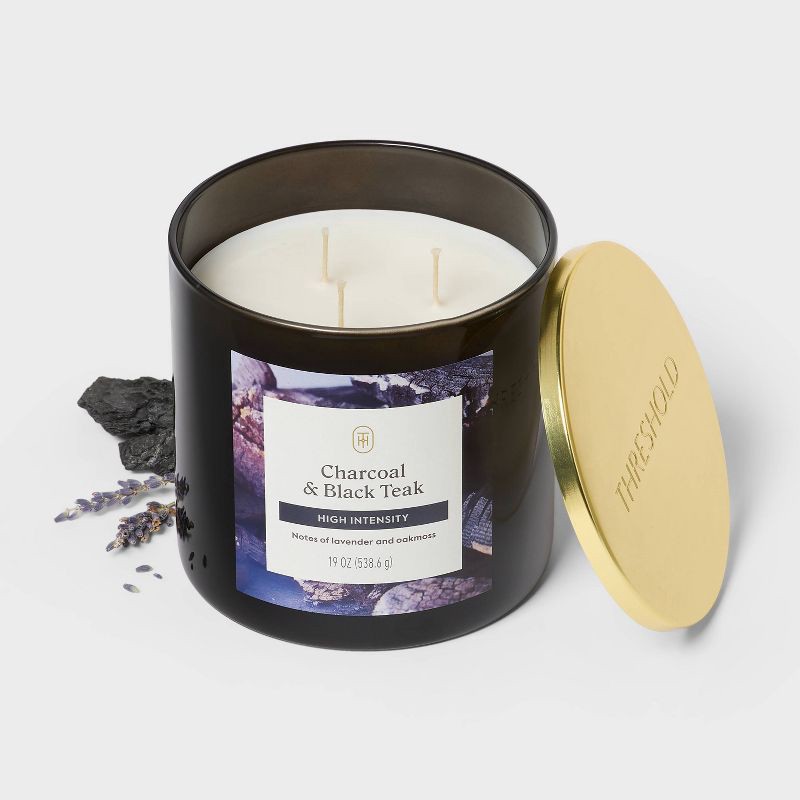 slide 3 of 3, 3 Wick High Intensity Charcoal and Black Teak Jar Candle White 19oz - Threshold™, 19 oz