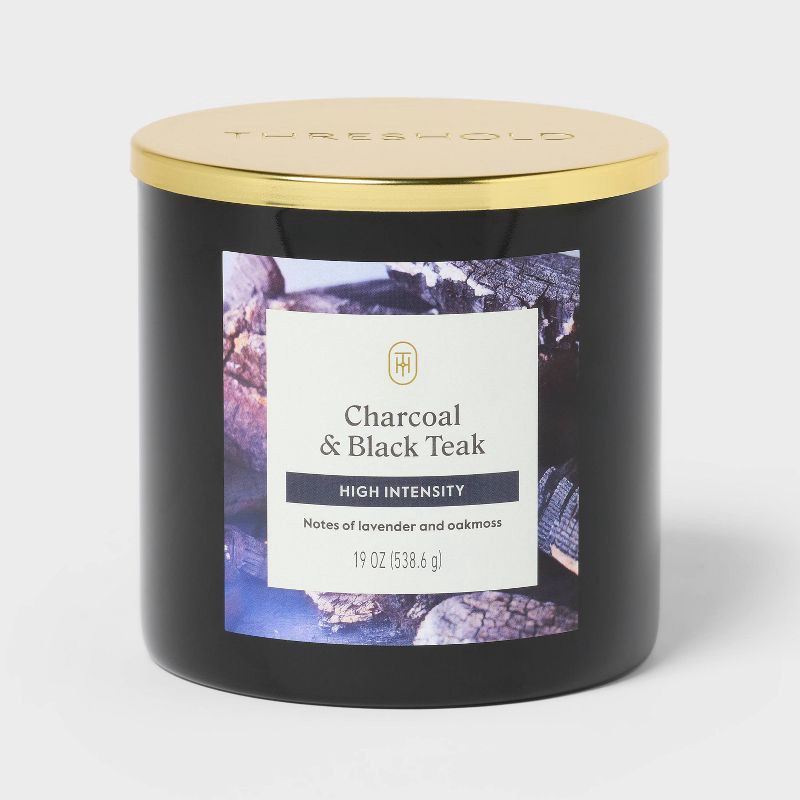 slide 1 of 3, 3 Wick High Intensity Charcoal and Black Teak Jar Candle White 19oz - Threshold™, 19 oz