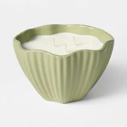 Threshold designed w/Studio McGee 3 Wick Wavy Ribbed Ceramic Sunflower Ivy Jar Candle Light Green 18oz - Threshold™ designed with Studio McGee