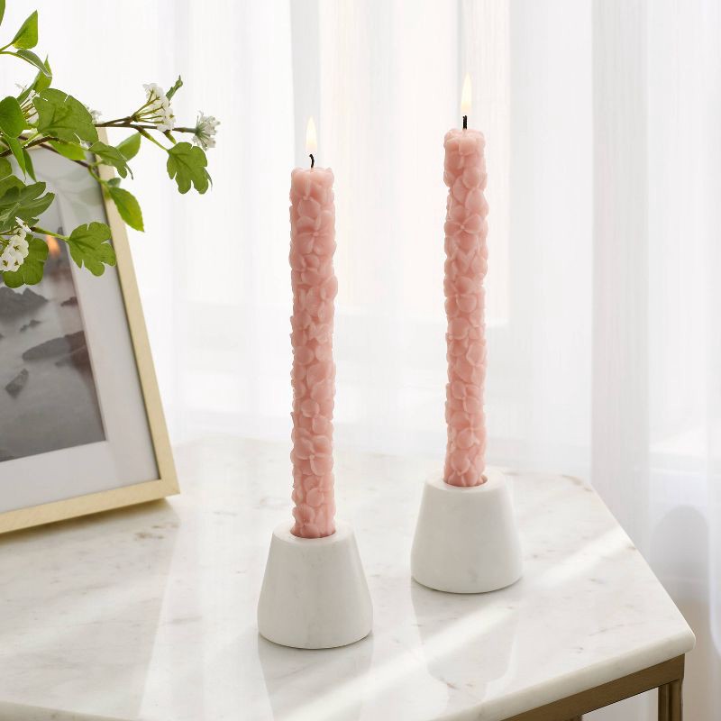slide 2 of 3, 2pk Hydrangea Floral Shaped Taper Candle Set Pink - Threshold™, 2 ct