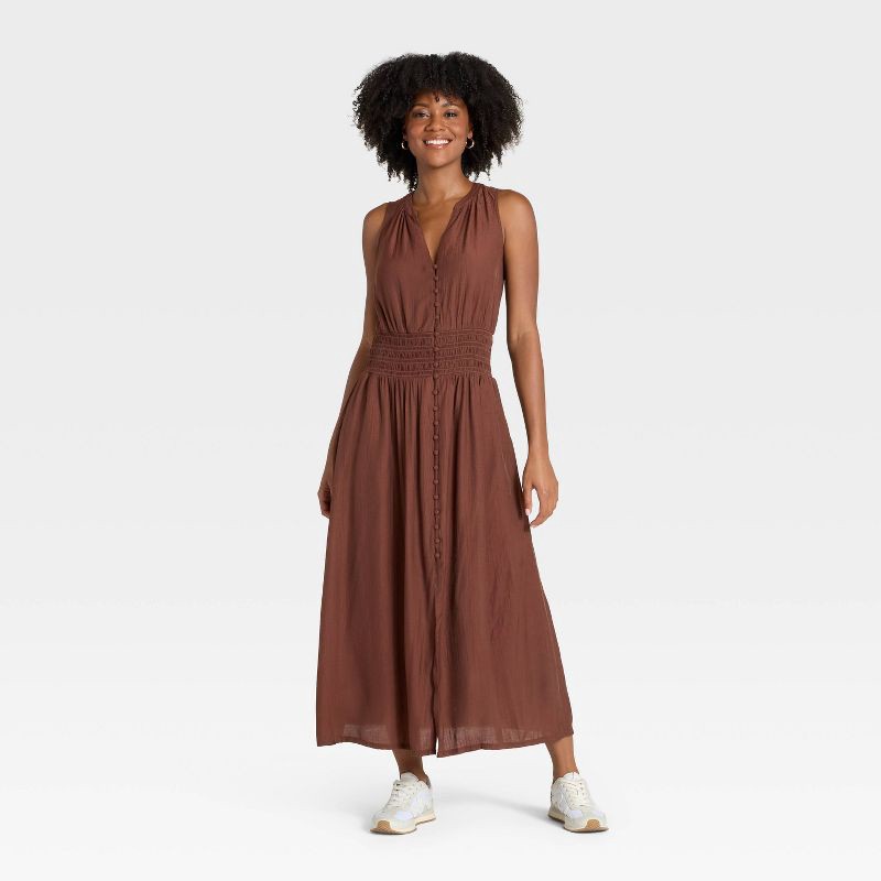 slide 1 of 3, Women's Button-Front Maxi A-Line Dress - Universal Thread™ Burgundy XL, 1 ct