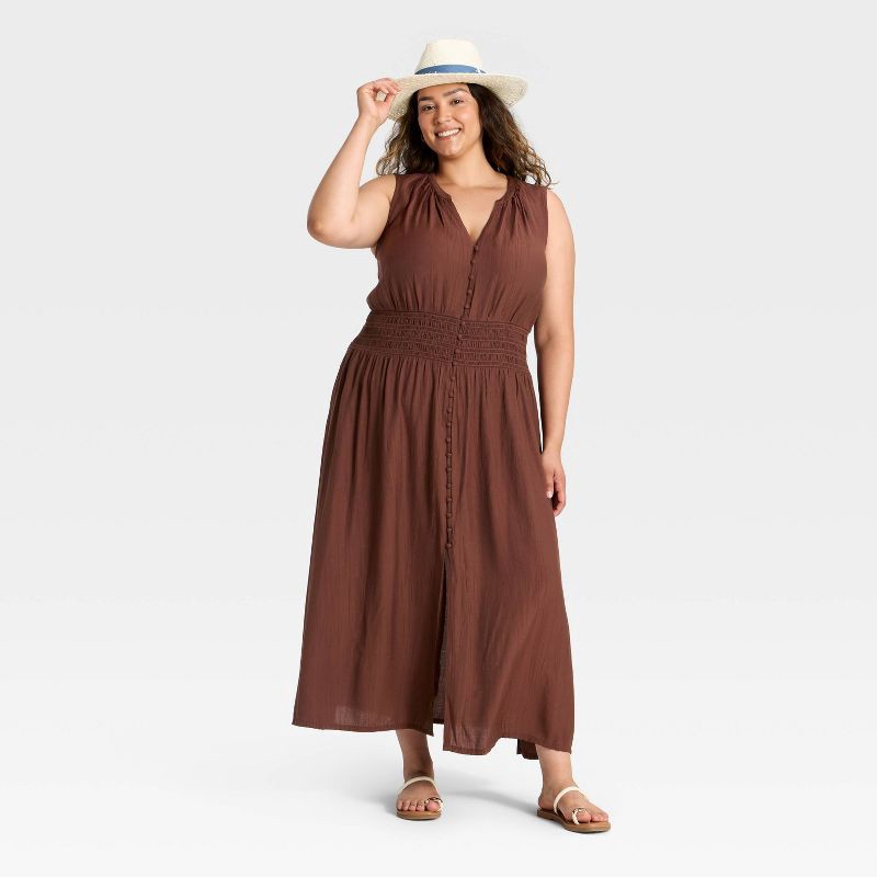 slide 3 of 3, Women's Button-Front Maxi A-Line Dress - Universal Thread™ Burgundy XXL, 1 ct