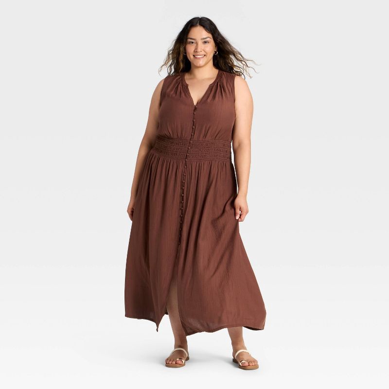 slide 1 of 3, Women's Button-Front Maxi A-Line Dress - Universal Thread™ Burgundy XXL, 1 ct