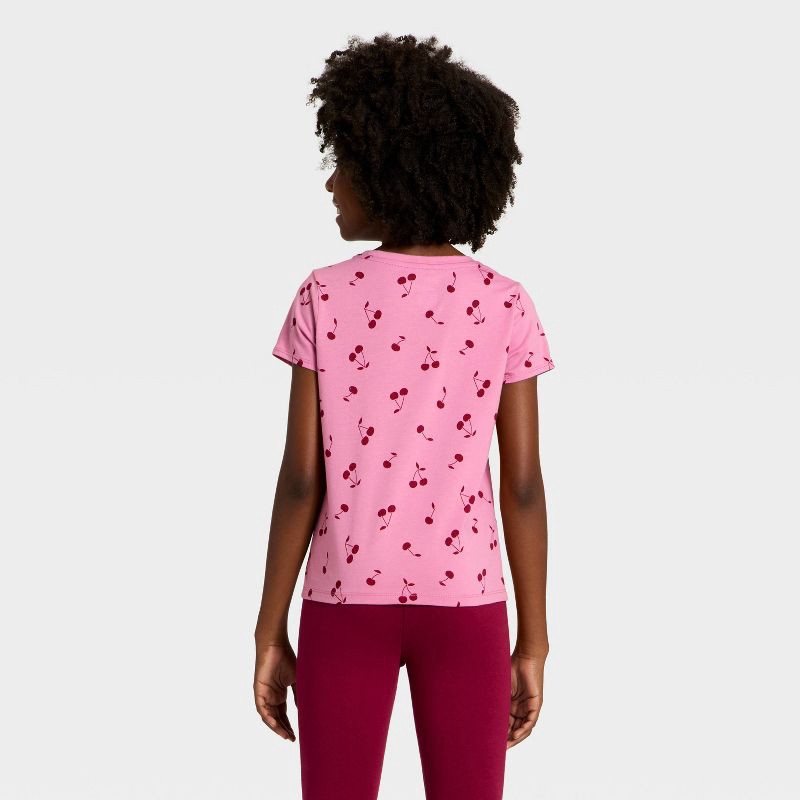slide 2 of 3, Girls' Short Sleeve Cherries Printed Classic Fit T-Shirt - Cat & Jack™ Cherry Pink S, 1 ct