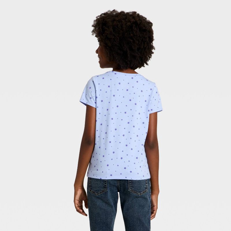 slide 2 of 3, Girls' Short Sleeve Stars Printed Classic Fit T-Shirt - Cat & Jack™ Blue L, 1 ct