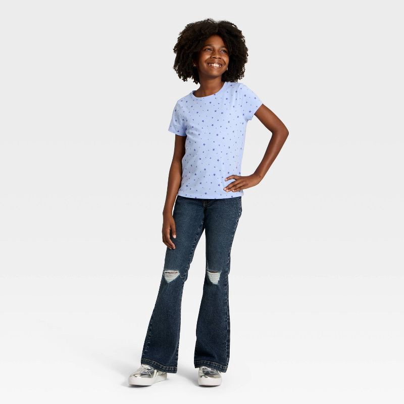slide 3 of 3, Girls' Short Sleeve Stars Printed Classic Fit T-Shirt - Cat & Jack™ Blue L, 1 ct