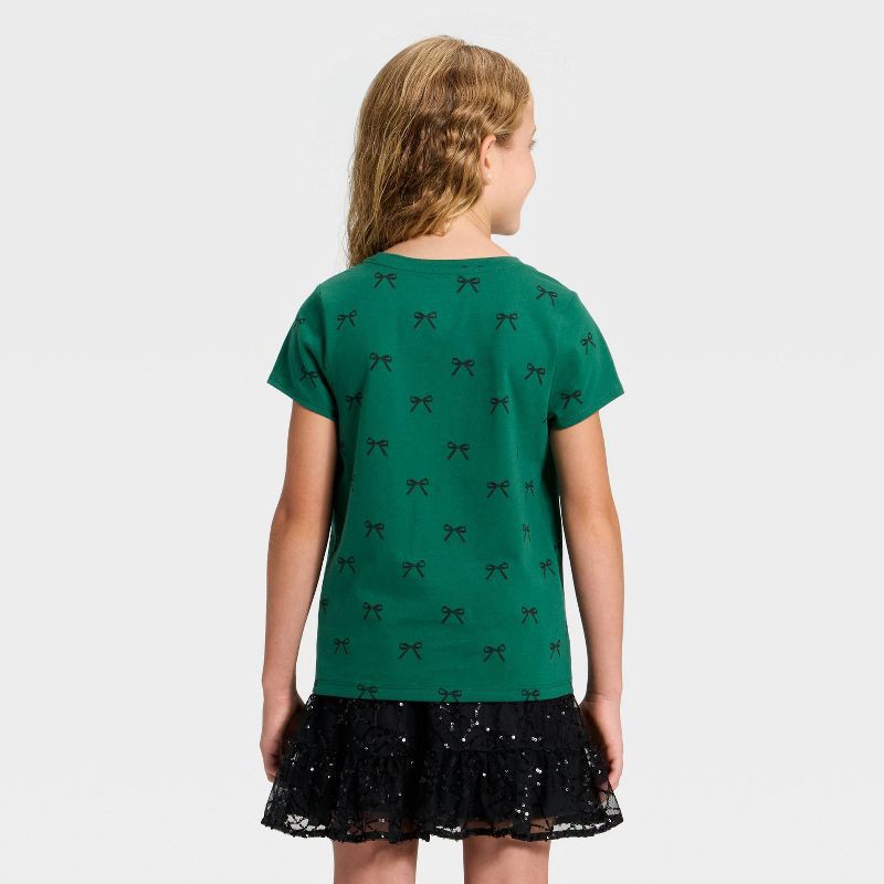 slide 2 of 3, Girls' Short Sleeve Bows Printed Classic Fit T-Shirt - Cat & Jack™ Jade Green M, 1 ct