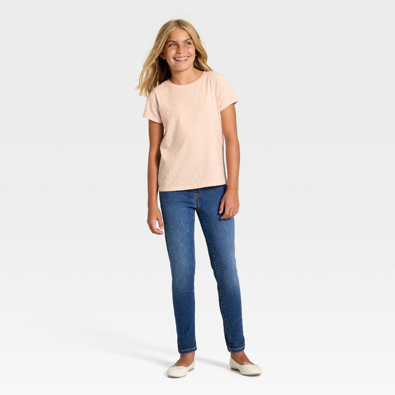 slide 3 of 3, Girls' Short Sleeve Dots Printed Classic Fit T-Shirt - Cat & Jack™ Peach Orange M, 1 ct
