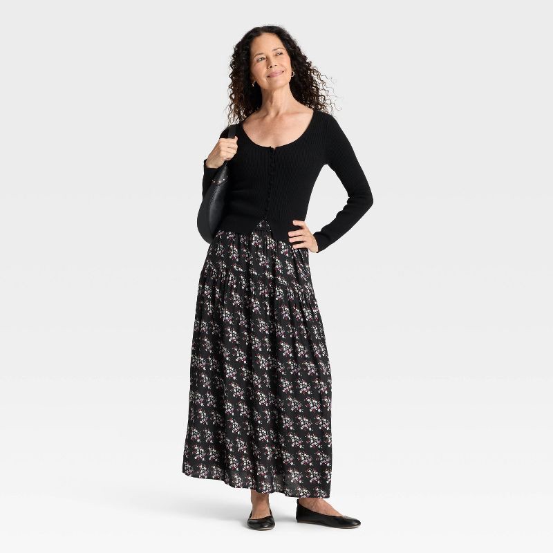 slide 3 of 3, Women's Printed Maxi Skirt - Universal Thread™ Black S, 1 ct