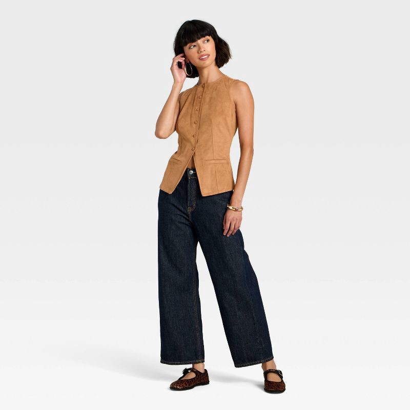 slide 3 of 3, Women's Faux Suede Fashion Vest - Universal Thread™ Brown XS, 1 ct