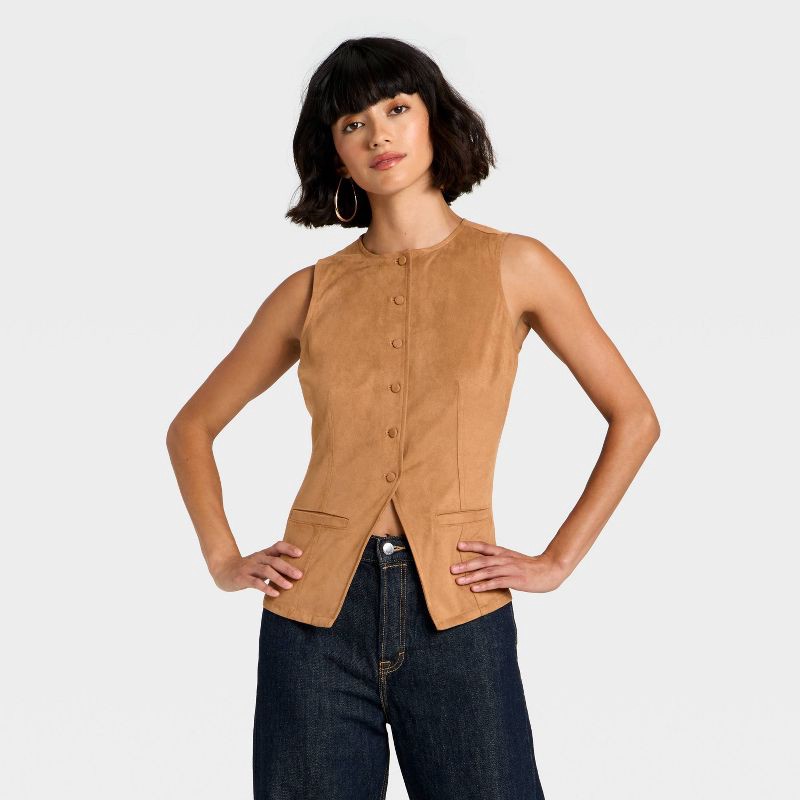 slide 1 of 3, Women's Faux Suede Fashion Vest - Universal Thread™ Brown XS, 1 ct
