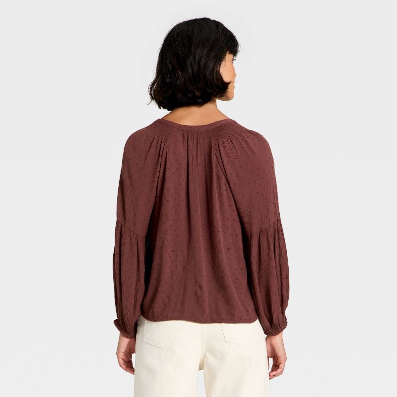 slide 2 of 3, Women's Balloon Long Sleeve Button-Down Blouse - Universal Thread™ Burgundy M, 1 ct