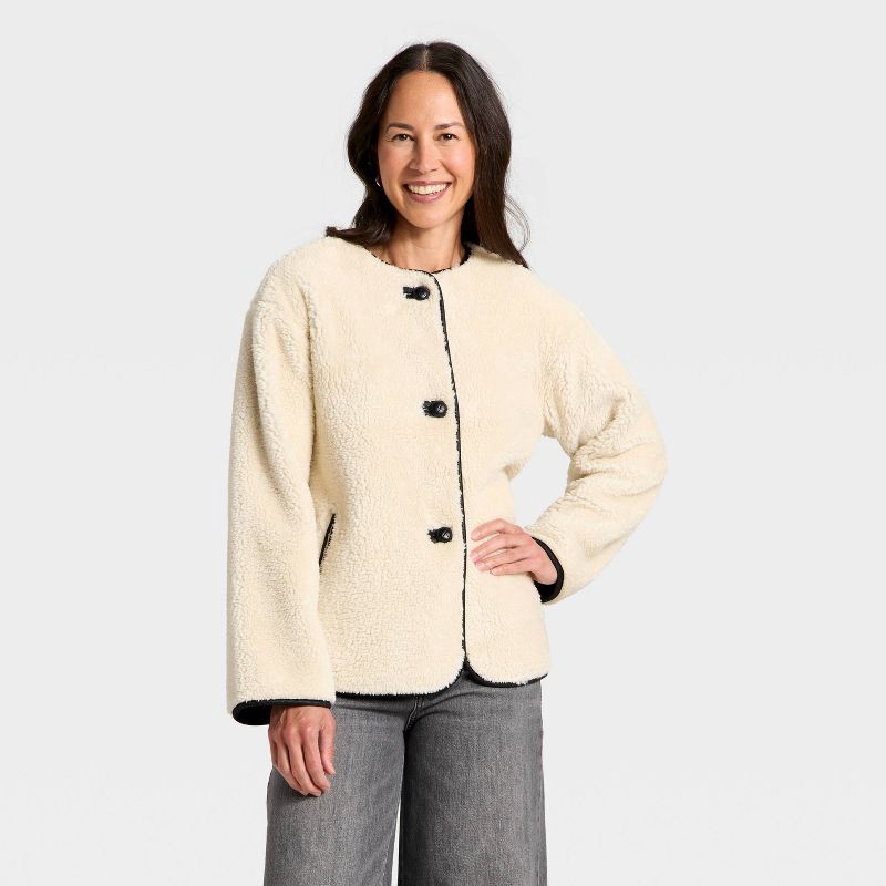 slide 1 of 3, Women's Faux Sherling Coat - Universal Thread™ Cream L, 1 ct