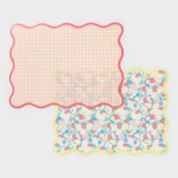 2pk Gingham and Floral Placemat Pink - Pillowfort™