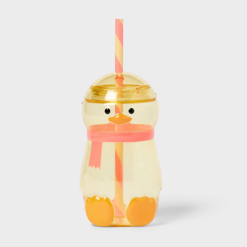 slide 1 of 3, 10 fl oz Figural Duck Tumbler with Straw Orange - Pillowfort™, 10 fl oz