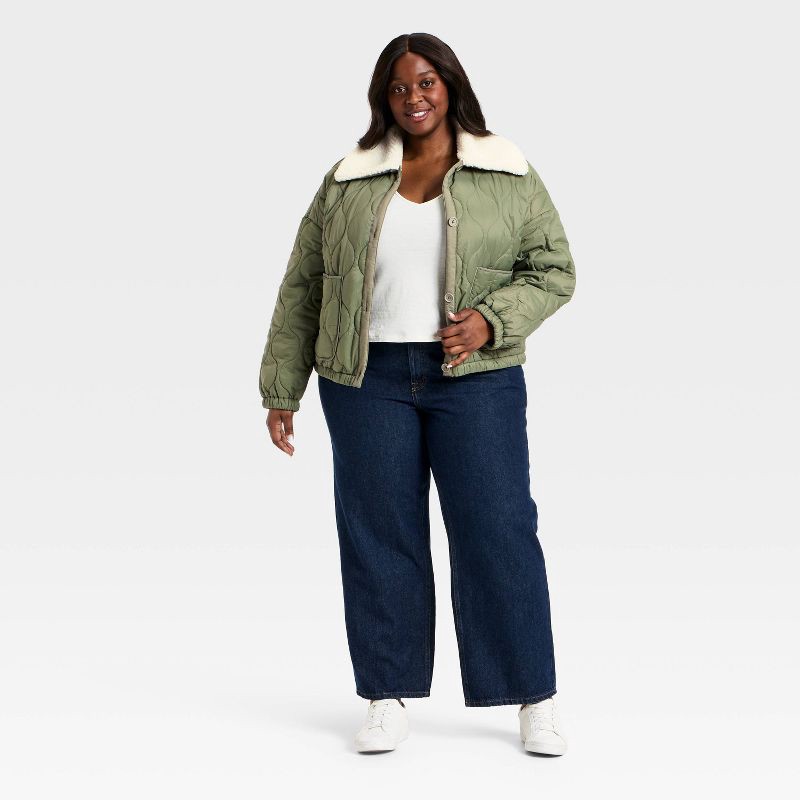 slide 3 of 3, Women's Quilted Jacket - Universal Thread™ Olive Green XXL, 1 ct