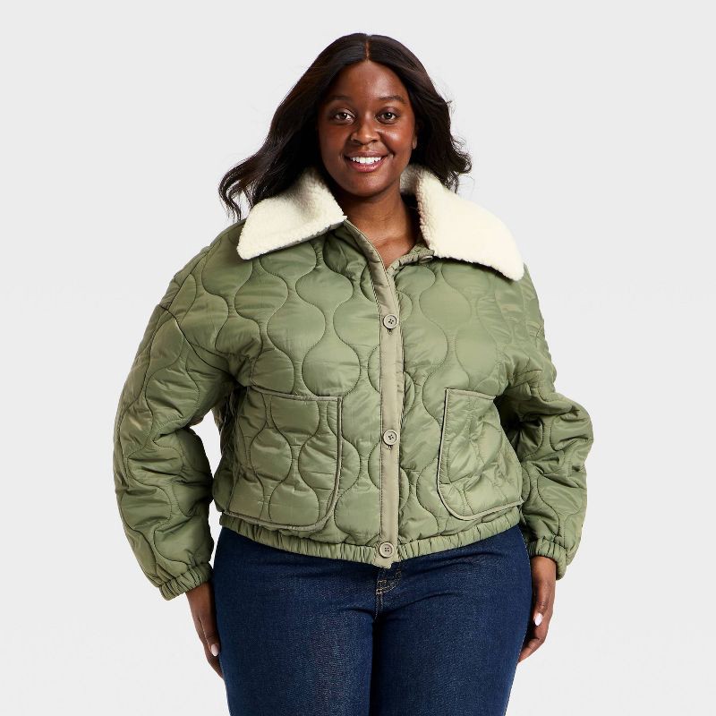 slide 1 of 3, Women's Quilted Jacket - Universal Thread™ Olive Green XXL, 1 ct