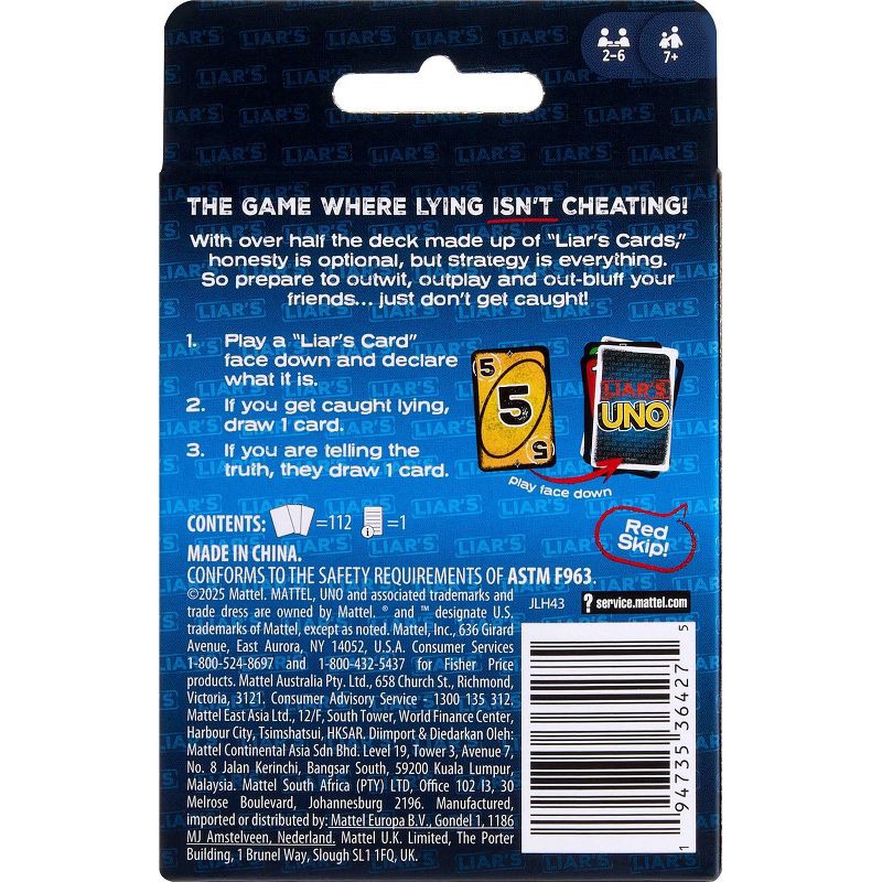 slide 6 of 6, Liar's UNO Card Game for Adults, Kids, Families, Parties & Game Nights, Trick Play & Bluffing, 1 ct
